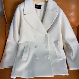 买手店女装小众设计师款羊毛羊绒高端时尚呢子外套乳白色百搭女