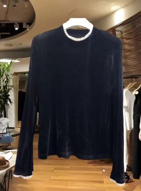 YZOY53300正版春冬季新款韩版拼接蕾丝花边宽松显瘦丝绒T恤打底衫