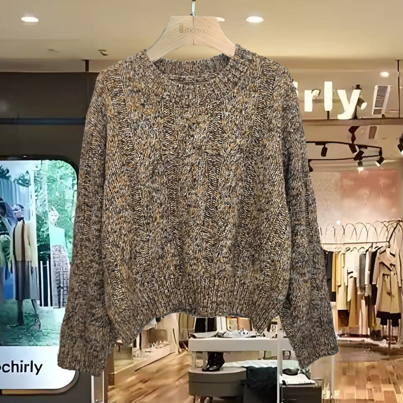 721-8818欧货高端2025冬高级设计感圆领休闲羊毛羊绒针织长袖上衣