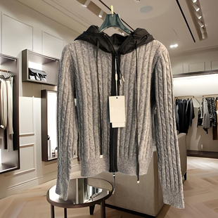 灰色系麻花连帽毛衣外套拉夫风格双拉链针织开衫外套2026春节新款