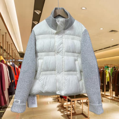 欧货2025冬新款时尚百搭立领针织袖拼接羽绒服外套女上衣6606