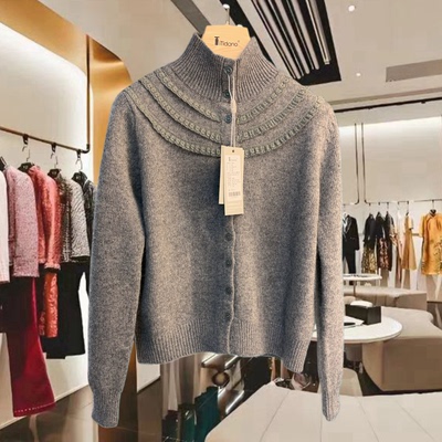 加厚高领羊毛衫女开衫针织外套单排扣短款毛衣20262025新款