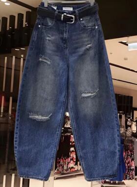 SUOMALA索玛拉68107欧货复古破洞弯刀牛仔裤女2026春季新款阔腿裤