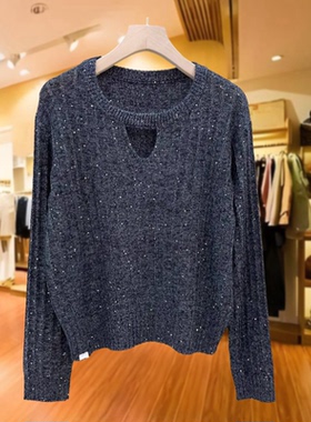 72312欧货时尚百搭圆领亮丝简约羊毛针织衫上衣秋季新款2025