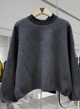 37880正版2025冬季款欧货宽松短款蝴蝶结系带绵羊毛针织衫毛衣