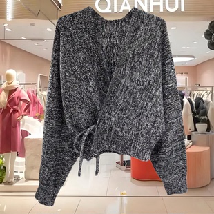 新款 上衣气质春季 2026 百搭V领系带显瘦羊毛针织衫 901欧货时尚