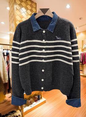 立冬南油欧货38290正品2025秋冬新款牛仔领单排扣羊毛针织衫毛衣