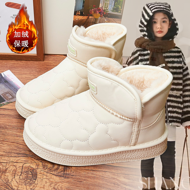 2025冬季新款儿童雪地靴皮面棉鞋保暖加厚中大童女童短靴时尚女孩