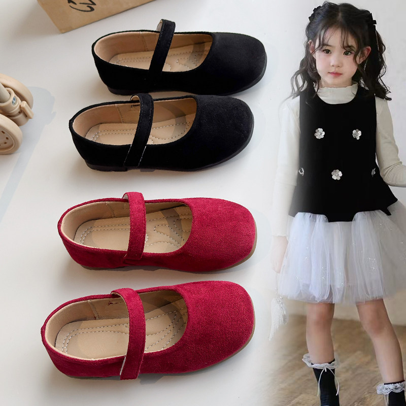 女童皮鞋红色单鞋浅口绒面2026新款春季儿童豆豆鞋方头女宝宝小童,童鞋/婴儿鞋/亲子鞋,皮鞋,淘宝优惠券,粉丝福利购,淘宝优惠卷
