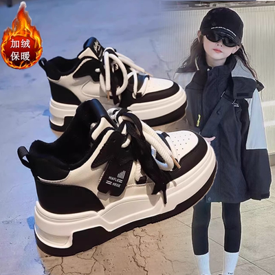 女童运动鞋大童板鞋高帮二棉鞋2025冬季新款儿童鞋子加绒休闲鞋