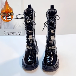 女童长靴2025冬季新款儿童高筒靴加绒公主靴马丁靴时尚中大童靴子