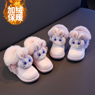 女童雪地靴可爱毛茸茸小兔子2025冬季 加绒保暖儿童棉靴小女孩 新款