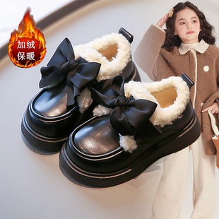 女童棉鞋蝴蝶结2025新款冬季儿童小皮鞋洛丽塔加绒保暖冬鞋女宝宝