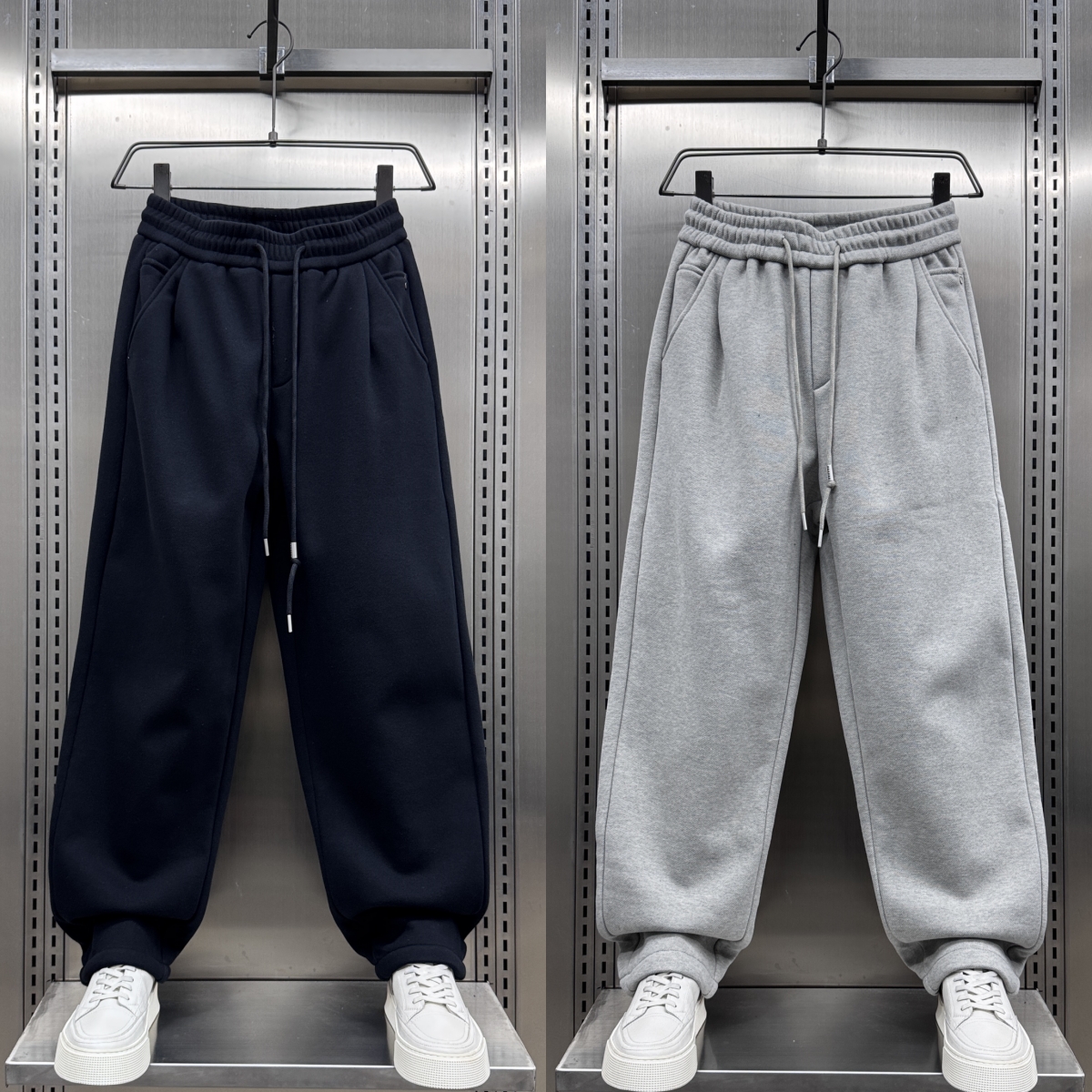 冬季男青年痞帅宽松直筒加绒卫裤