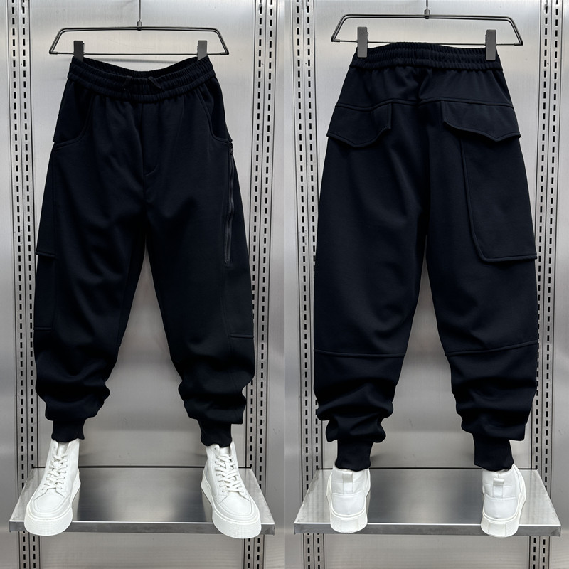 黑色运动卫裤男士潮牌2024春秋束脚休闲裤韩版潮流宽松拼接哈伦裤,男装,休闲裤,淘宝优惠券,粉丝福利购,淘宝优惠卷