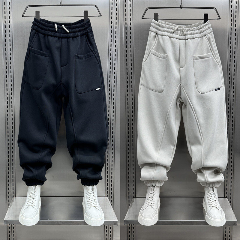 加绒卫裤男士2024秋冬季新款潮牌多口袋宽松束脚休闲裤痞帅哈伦裤,男装,休闲裤,淘宝优惠券,粉丝福利购,淘宝优惠卷
