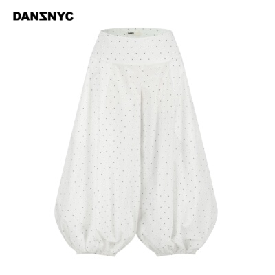 DANZ府绸棉波点宽松束口灯笼裤