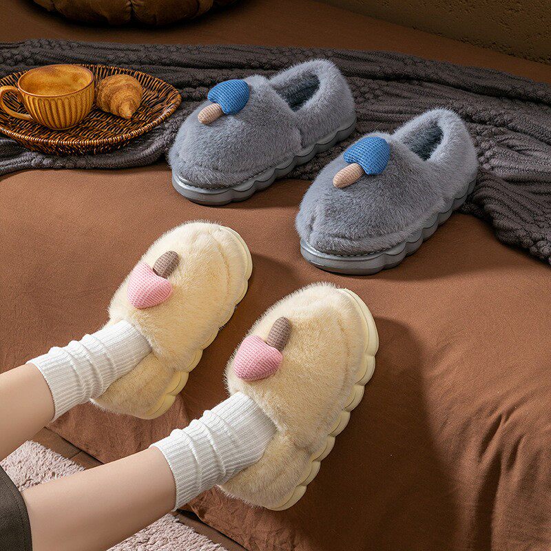 厂家直销可爱蘑菇棉拖鞋女包跟秋冬季情侣居家毛毛绒可外穿棉拖鞋