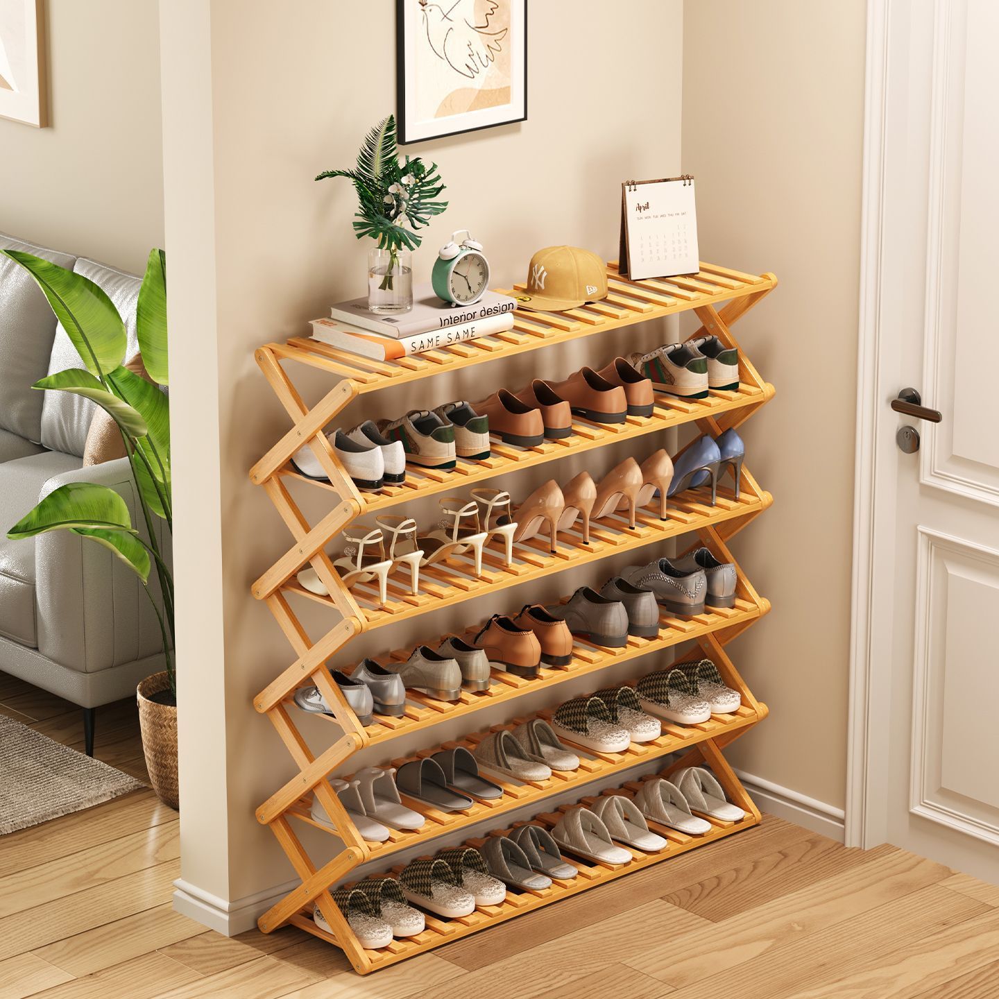 新款收纳家用门免安装折叠鞋架子