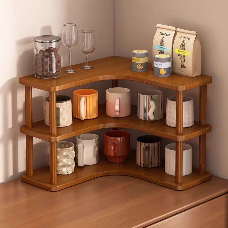 桌面转角架家用咖啡杯水杯杯架角落收纳架分层架子桌面楠竹置物架