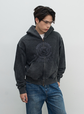 GOODLIVEABLE炒雪花数码印花拉链连帽卫衣男重磅开衫廓感纯棉外套