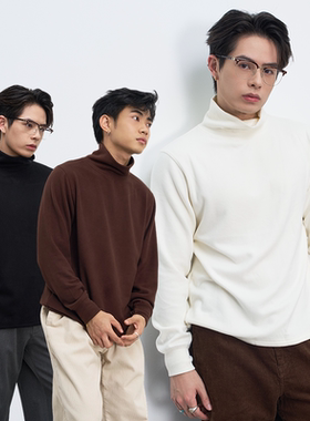 GOODLIVEABLE 老钱风羊毛混纺高领打底衫男秋冬休闲内搭长袖T恤潮