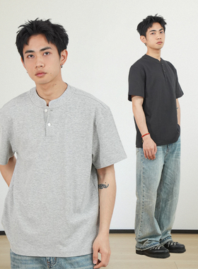 GOODLIVEABLE混纺250G亨利领短袖男OldMoney夏季休闲打底衫