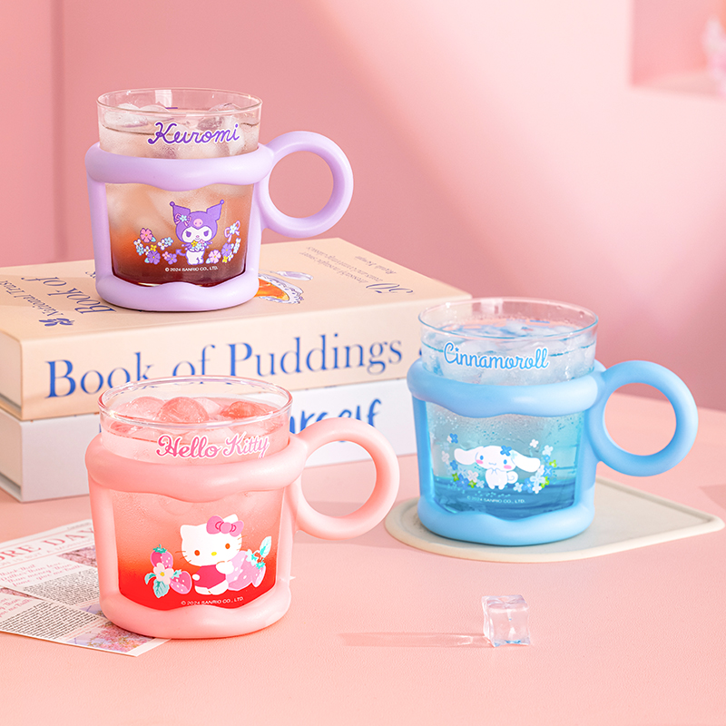 三丽鸥高硼硅玻璃杯带把手果汁杯