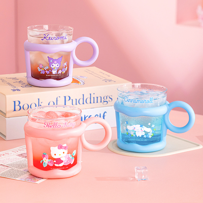 三丽鸥高硼硅玻璃杯带把手果汁杯