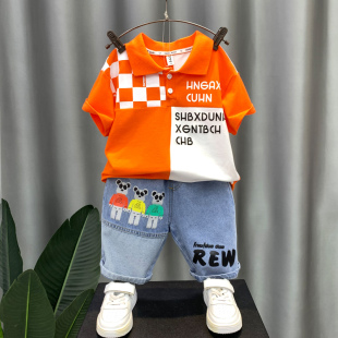 短袖 男童夏装 儿童polo衫 套装 宝宝衣服 2024新款 小男孩洋气时髦夏季