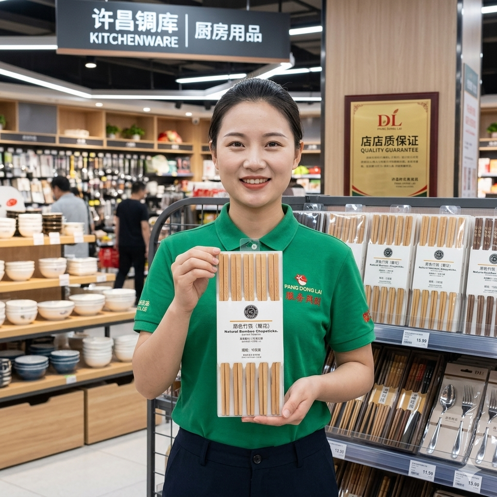 DL胖东来代购筷子雕花竹筷高档10双装无漆无蜡正品家用原色食品级