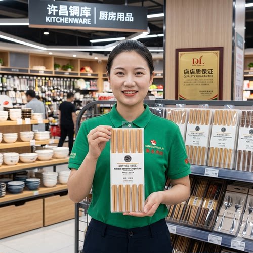 DL胖东来代购筷子雕花竹筷高档10双装无漆无蜡正品家用原色食品级