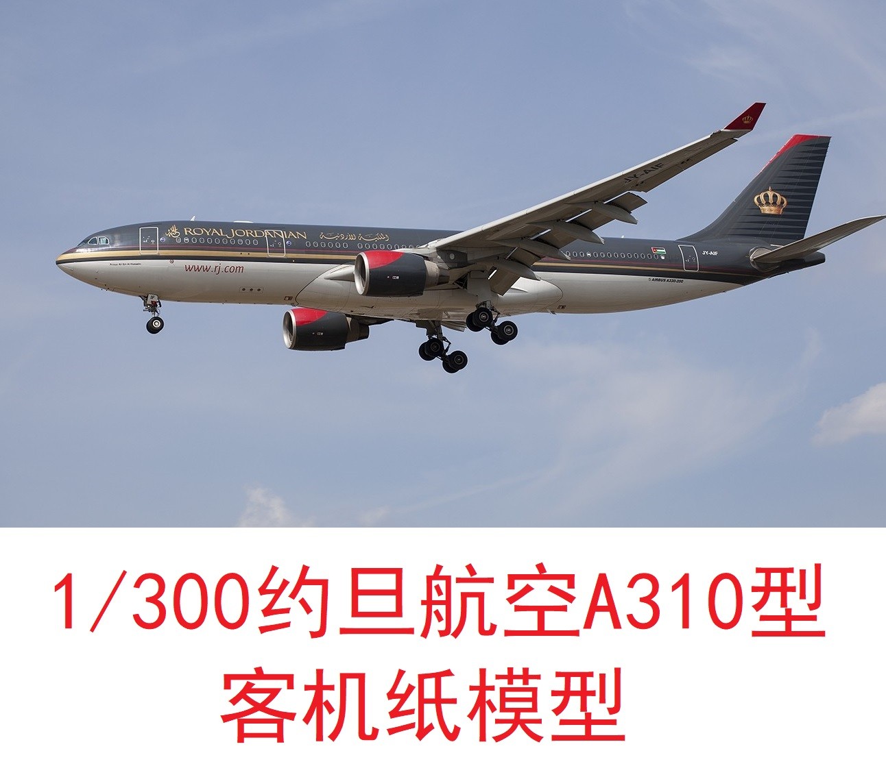 1：300约旦航空空客A310客机模型3D纸模DIY手工飞机民航客机模型