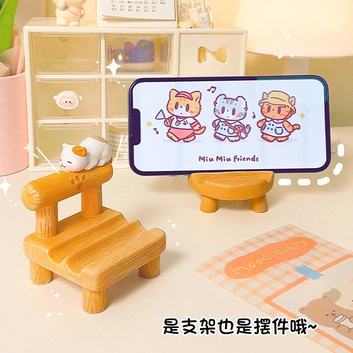 可爱萌宠手机支架桌面小凳子创意摆件ipad平板椅子支撑架小猫咪办公桌懒人放手机的架子通用多功能追剧神器