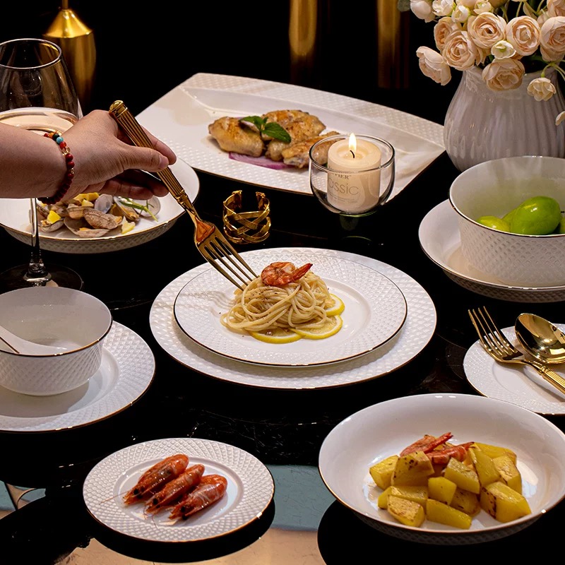 兰亭景德镇釉下彩骨瓷碗碟套装