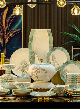 景德镇碗碟套装家用轻奢高级骨瓷餐具套装乔迁新居碗盘碗筷组合