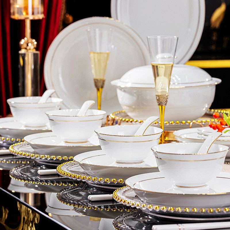 景德镇高白瓷骨瓷餐具高档乔迁新居纯白碗盘釉下彩碗碟套装家用,餐饮具,碗,淘宝优惠券,粉丝福利购,淘宝优惠卷