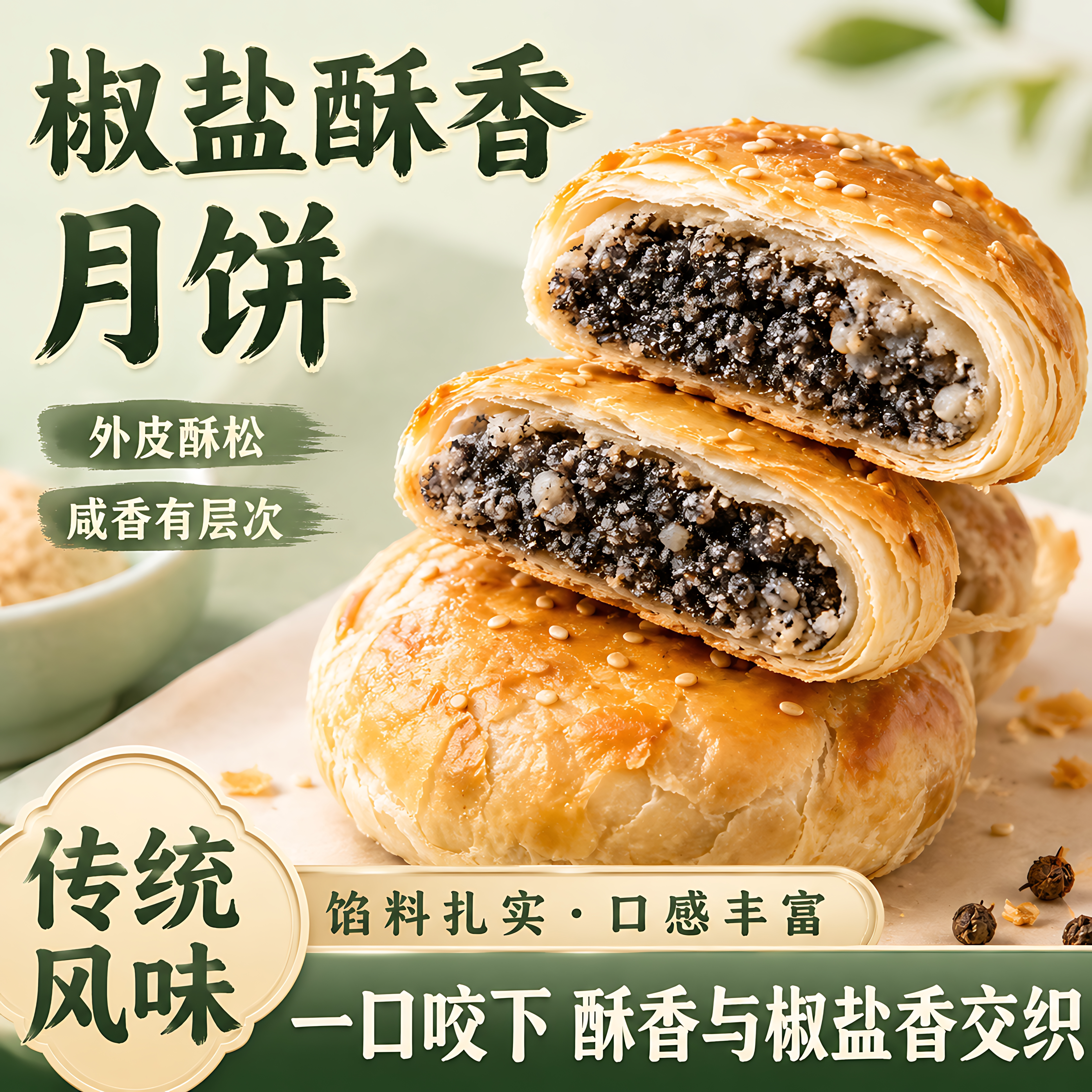 正宗宁海特产椒盐香葱酥皮月饼图片