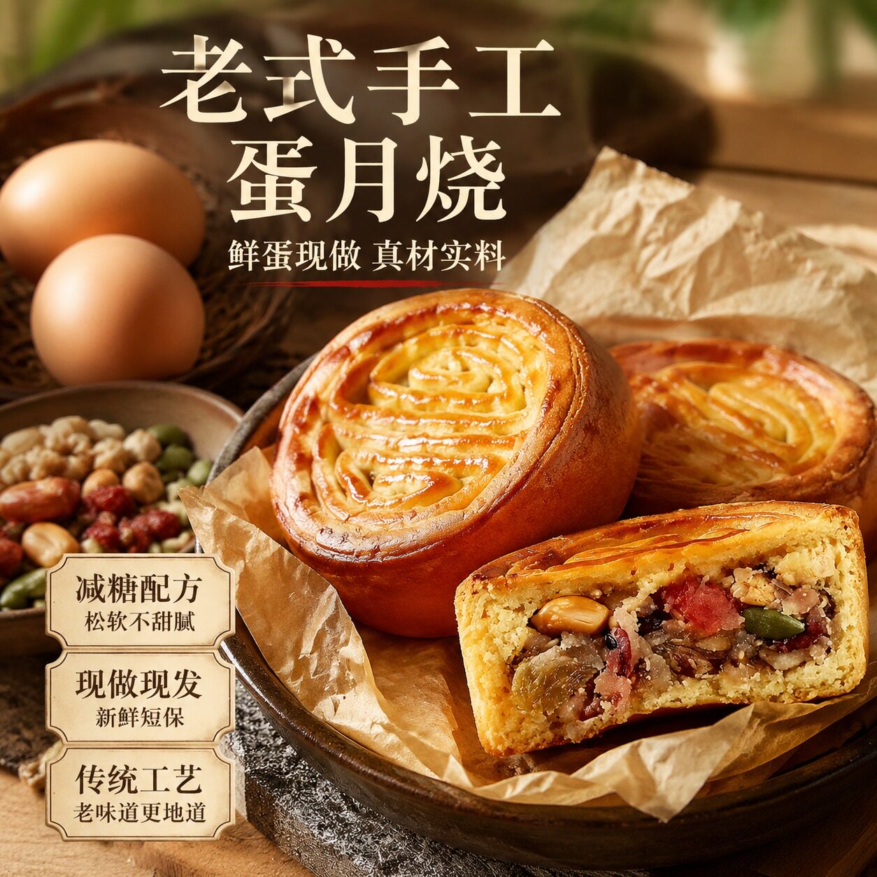蛋月烧五仁月饼正宗软皮蛋黄老式糕点饱腹充饥代早餐官方旗舰店