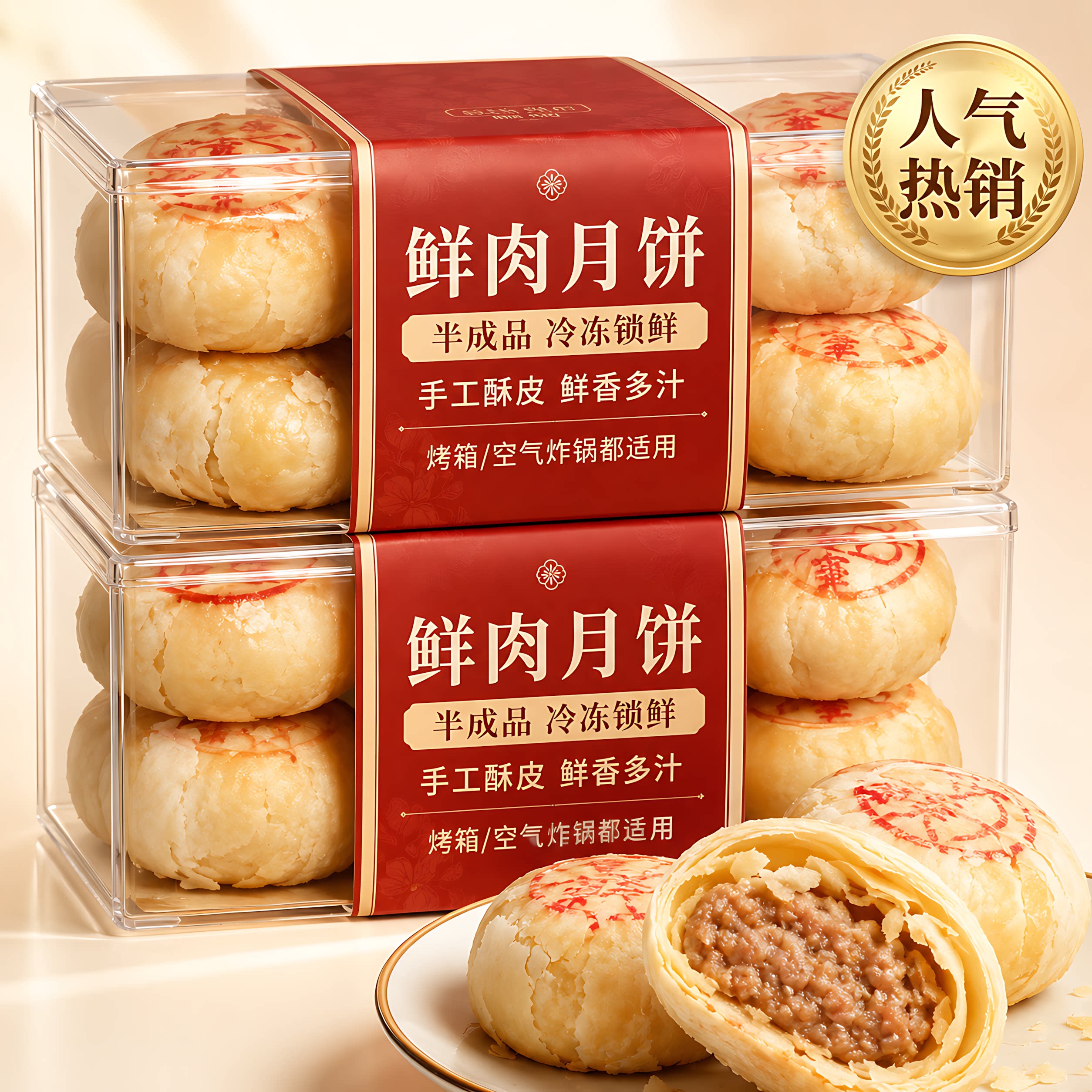 上海老字号酥饼鲜肉月饼中秋图片