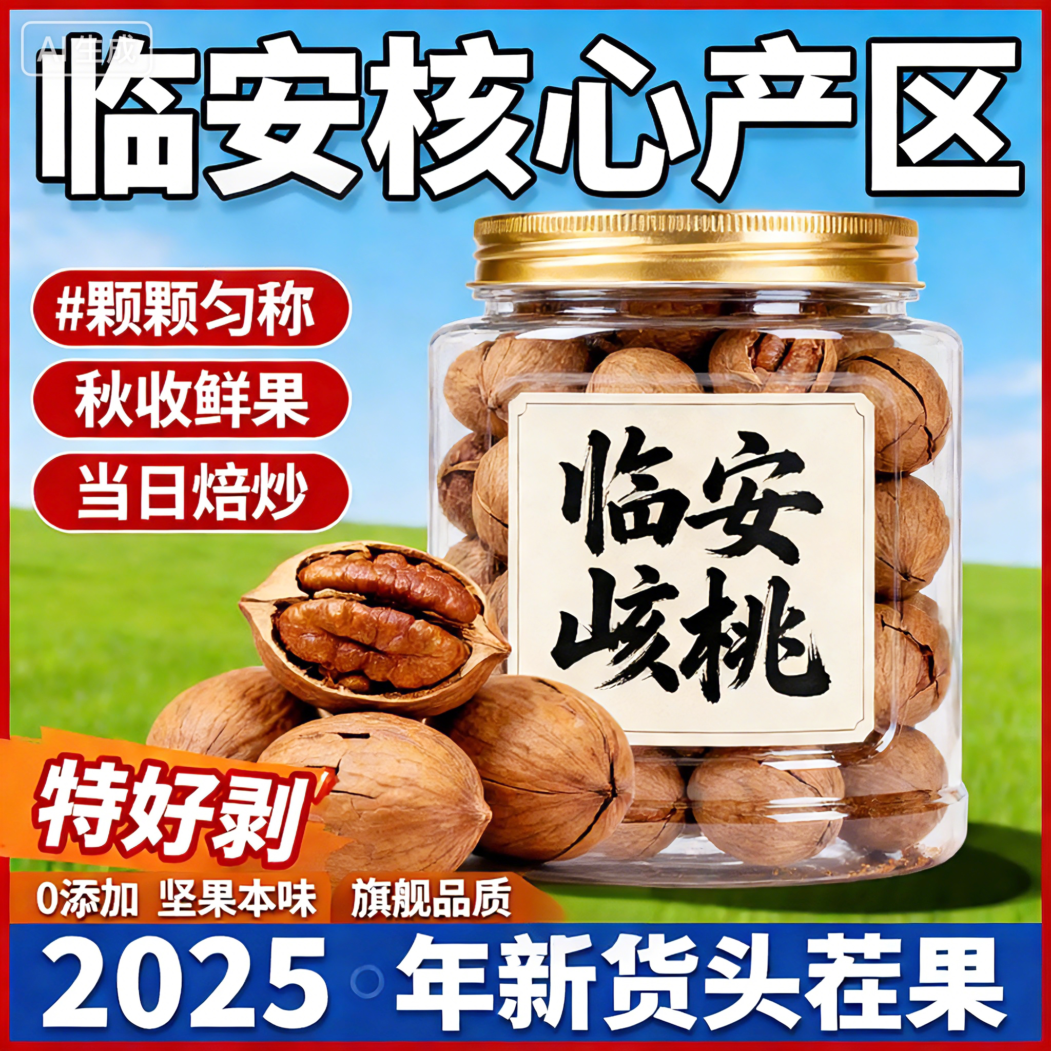 2025新货正宗临安特大籽手剥山核桃水煮炭烤坚果年货特产罐装送礼