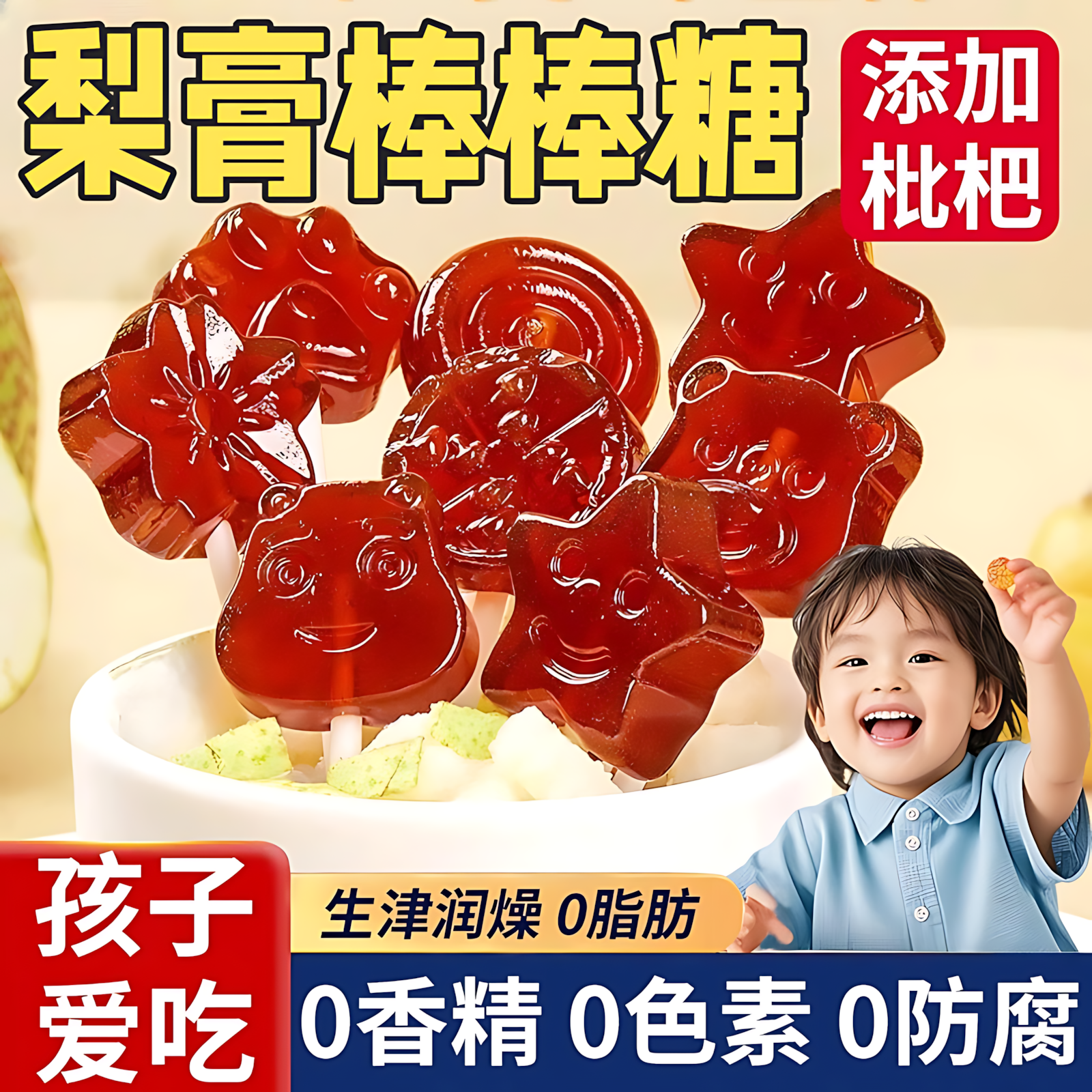 年货秋梨膏棒棒糖无添加剂儿童过年零食小吃健康营养雪梨枇杷糖果