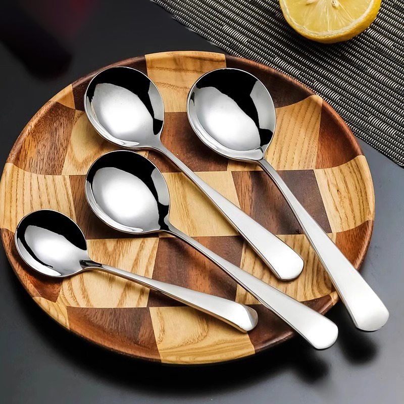 勺子不锈钢长柄汤匙调羹加厚饭勺吃饭公勺学生用叉勺便携家96667