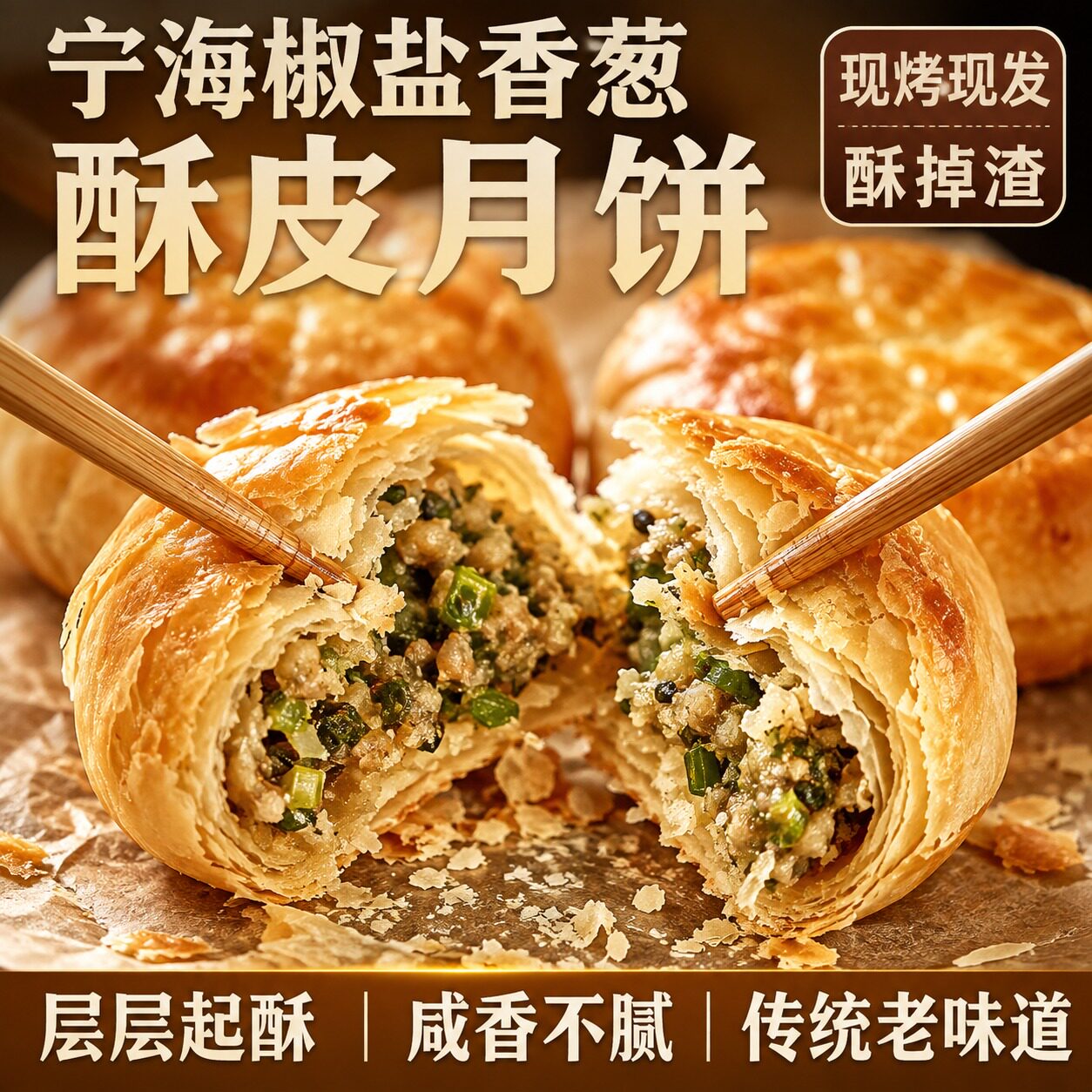 椒盐香葱饼咸口月饼中秋糕点手工制作点心葱香咸酥饼官方旗舰店