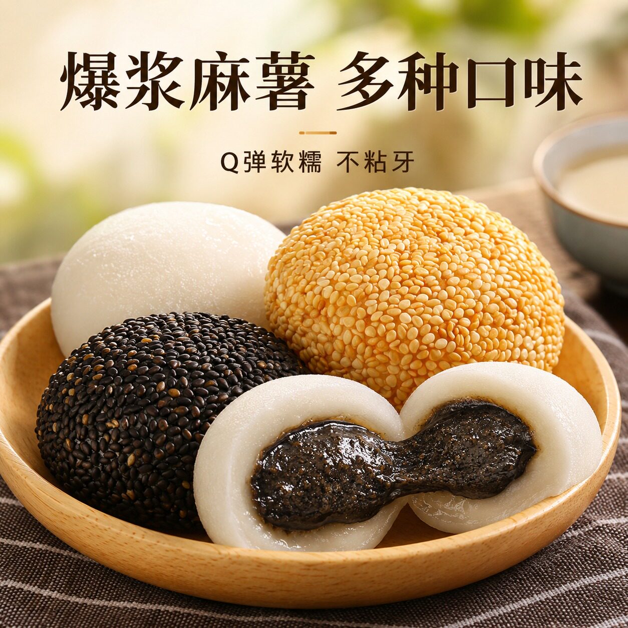 麻薯干吃汤圆糯米糍粑驴打滚芝麻味点心官方旗舰店花生味休闲零食