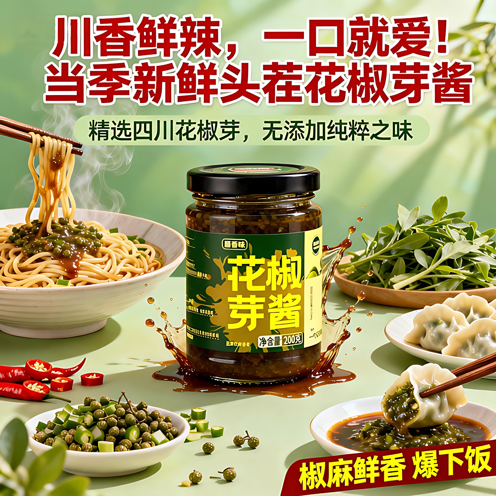 正宗花椒芽酱新鲜花椒芽菜辣酱瓶装拌面拌饭辣椒酱即食下饭旗舰店,粮油调味/速食/干货/烘焙,酱类调料,淘宝优惠券,粉丝福利购,淘宝优惠卷