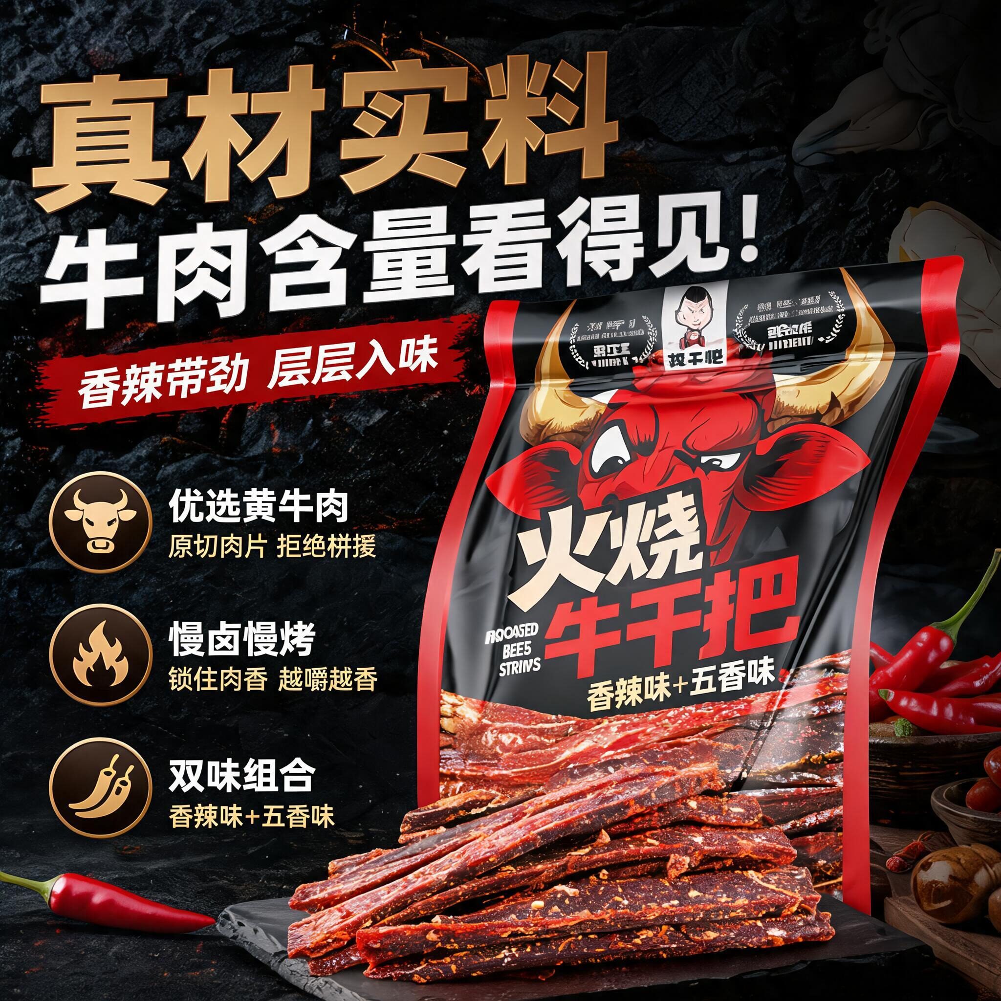 冠军推荐云南香辣火烧干巴官方旗舰店牛肉干条手撕解馋高蛋白零食