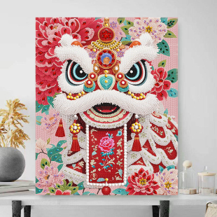 2026年新款钻石画高级感手工diy高难度满钻画醒狮客厅玄关装饰画