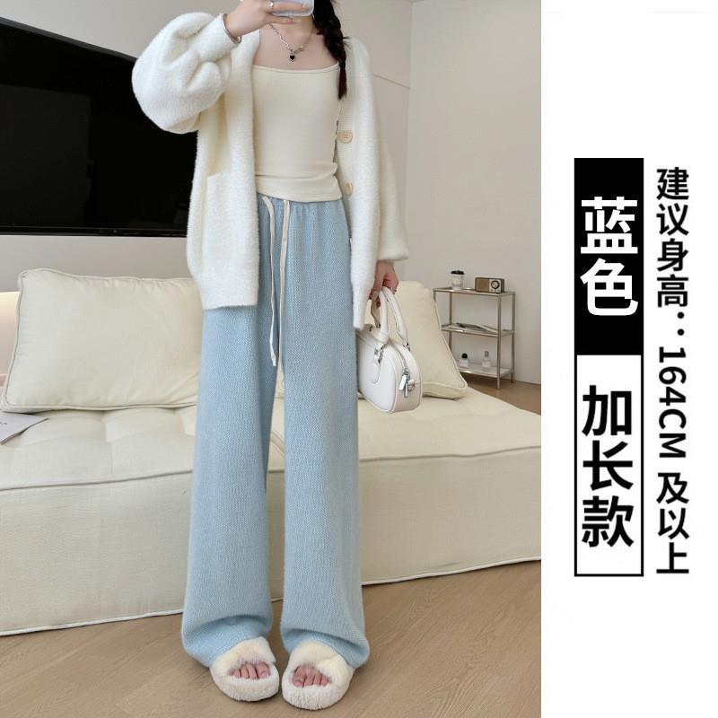 白色加绒裤子女冬新款宽松慵懒直筒裤小个子休闲糯米水貂绒阔腿裤