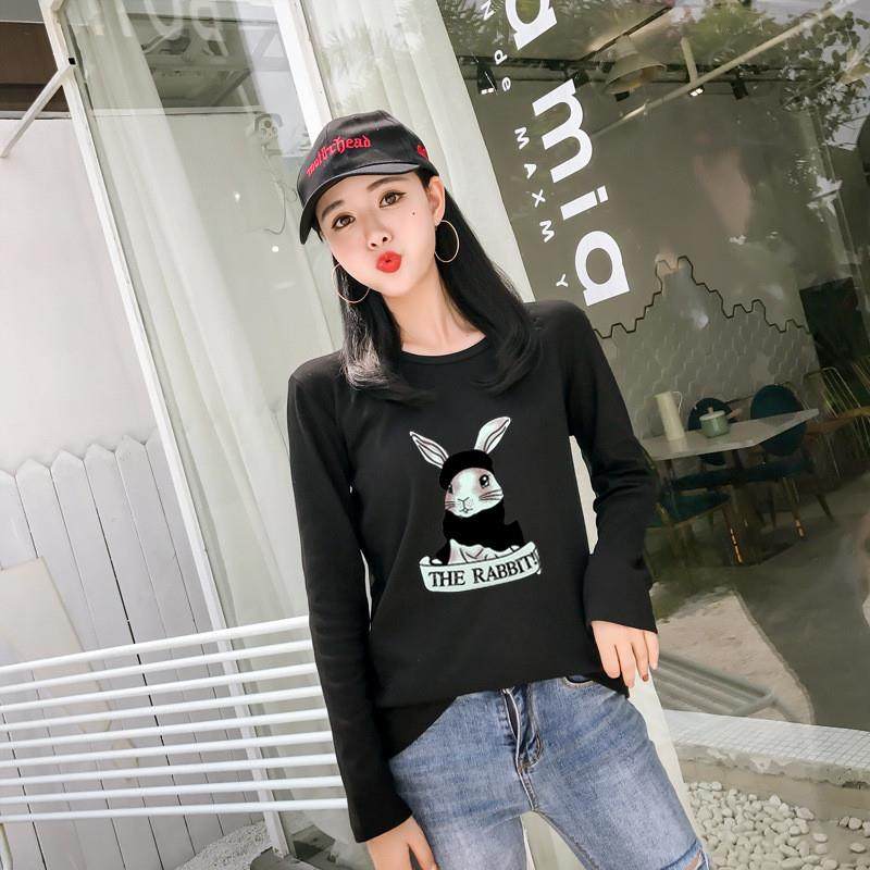 实拍2025秋季新款韩版卡通兔子印花长袖t恤女学生女装上衣打底衫